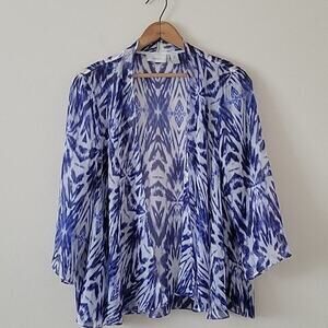 Chico's Blue White Sheer Shimmer Open Front Blouse Size Large